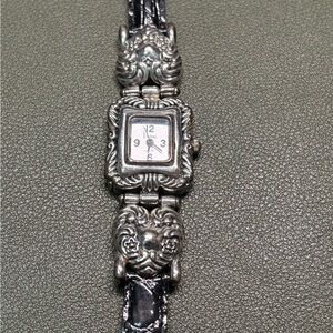 Silver Women's Watch with Black Strap